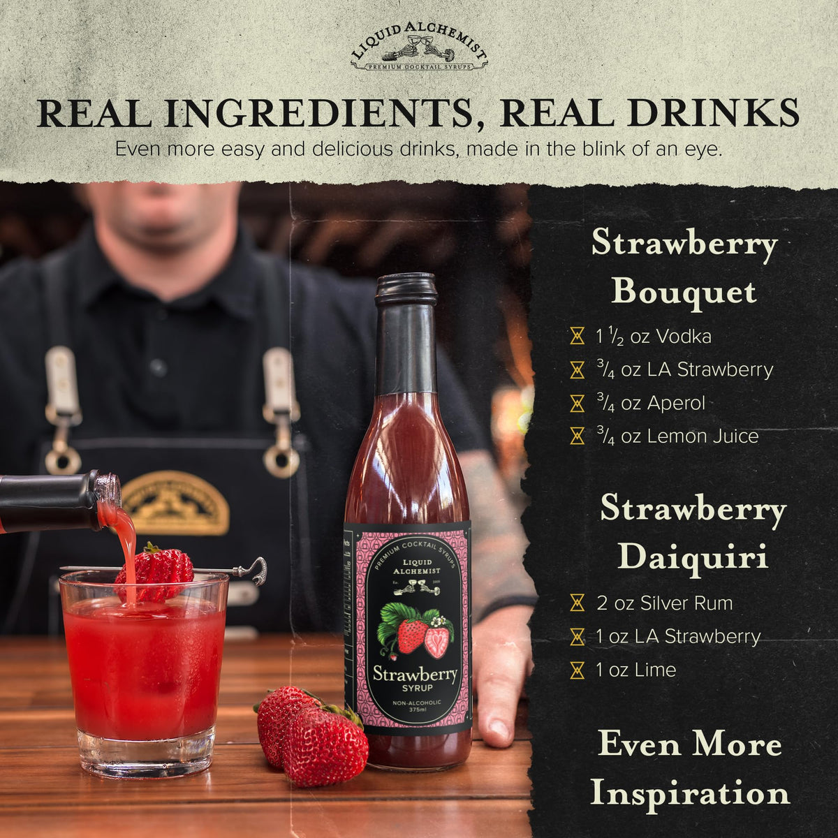 Liquid Alchemist Strawberry Syrup for Drinks — Real Ingredients, Gluten & Dairy Free (12.7 oz)
