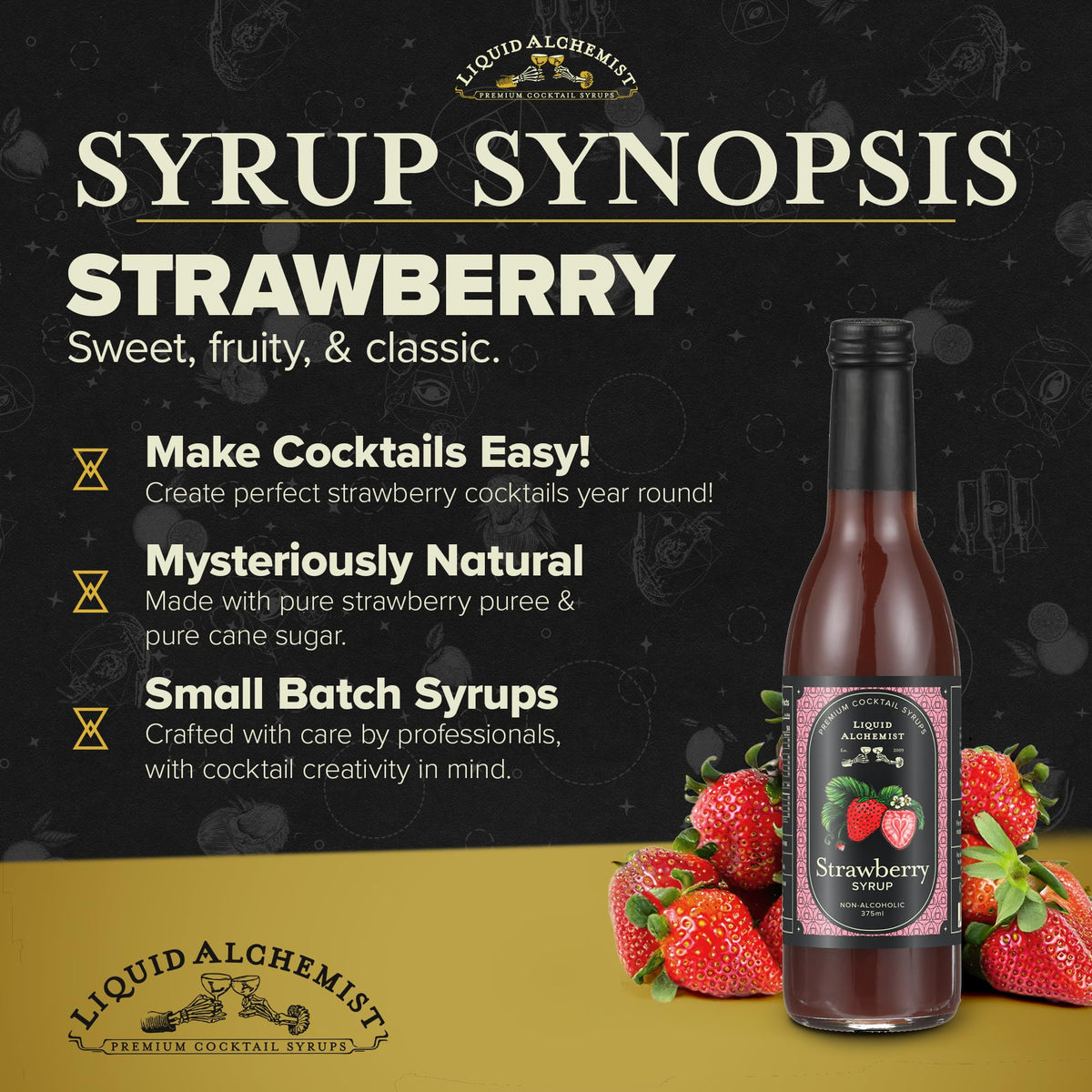 Liquid Alchemist Strawberry Syrup for Drinks — Real Ingredients, Gluten & Dairy Free (12.7 oz)