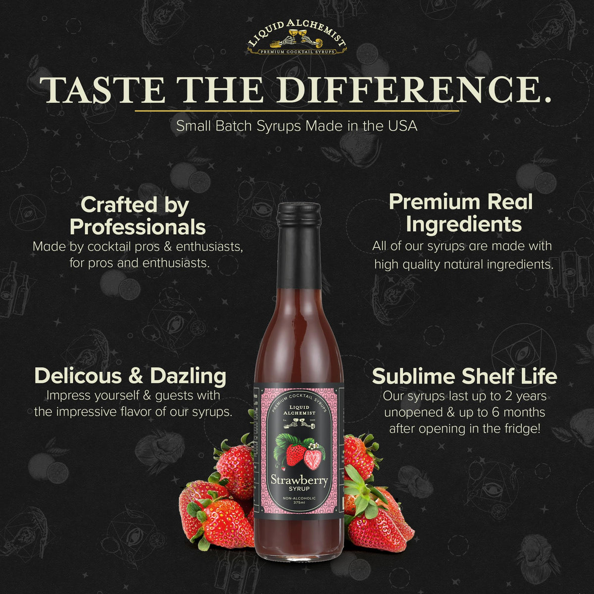 Liquid Alchemist Strawberry Syrup for Drinks — Real Ingredients, Gluten & Dairy Free (12.7 oz)