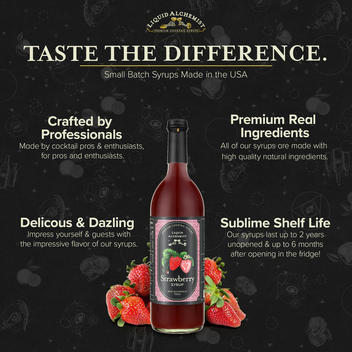 Liquid Alchemist Strawberry Syrup for Drinks – Real Strawberry Puree, Gluten & Dairy Free, 25.4 oz