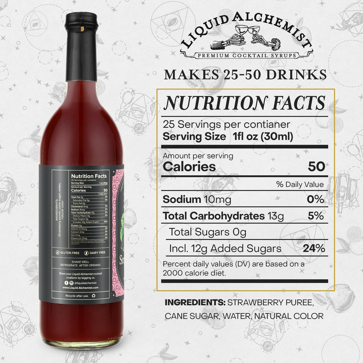 Liquid Alchemist Strawberry Syrup for Drinks – Real Strawberry Puree, Gluten & Dairy Free, 25.4 oz