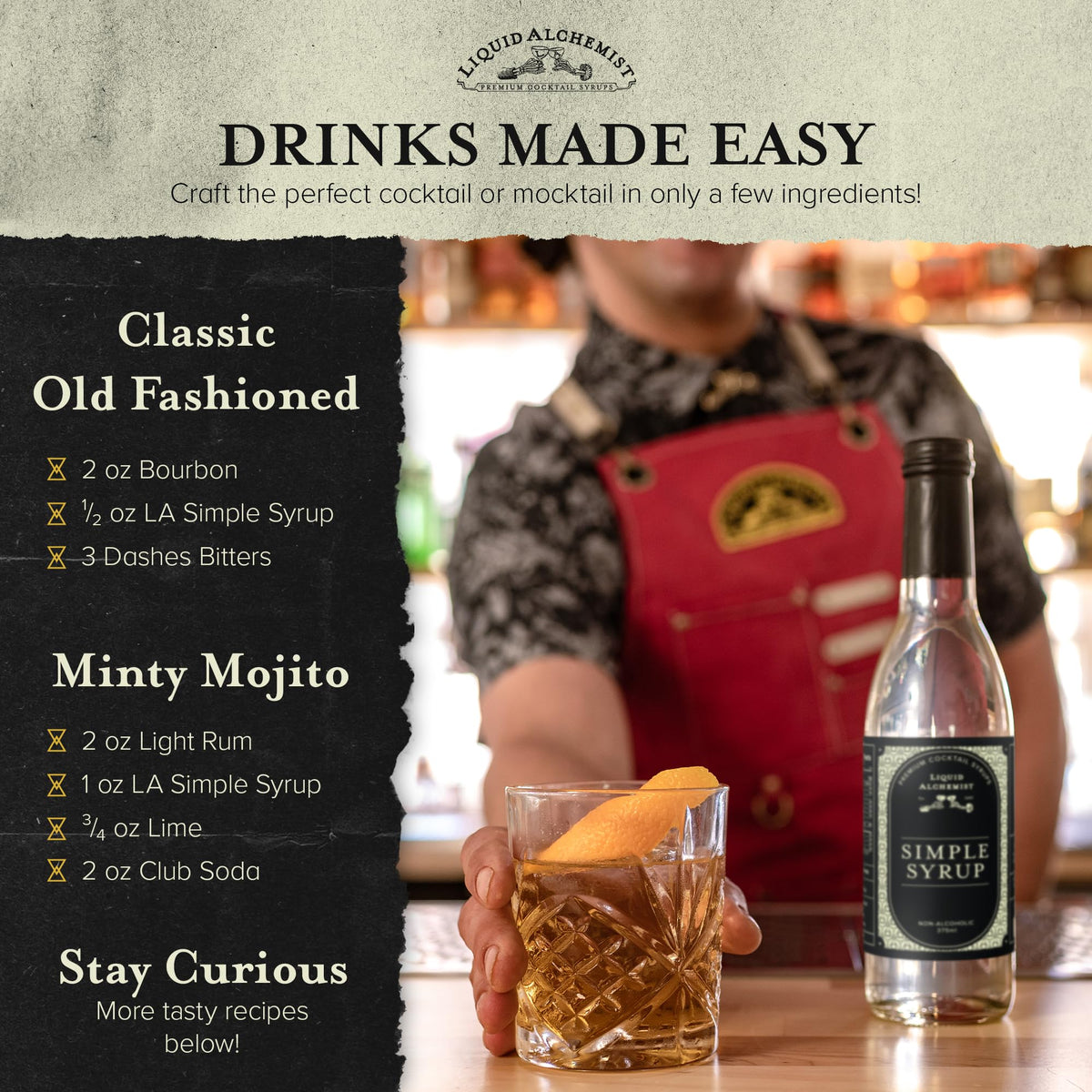 Liquid Alchemist Simple Syrup for Cocktails - Real Ingredients, Non-GMO, Gluten Free & Vegan (25.4 oz)