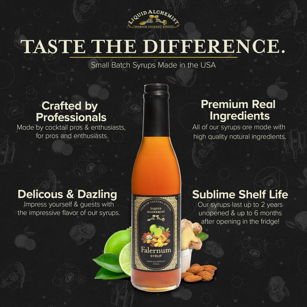 Liquid Alchemist Falernum Syrup for Cocktails | Real Ingredients, Vegan, Non-GMO & Gluten Free (12.7 oz)