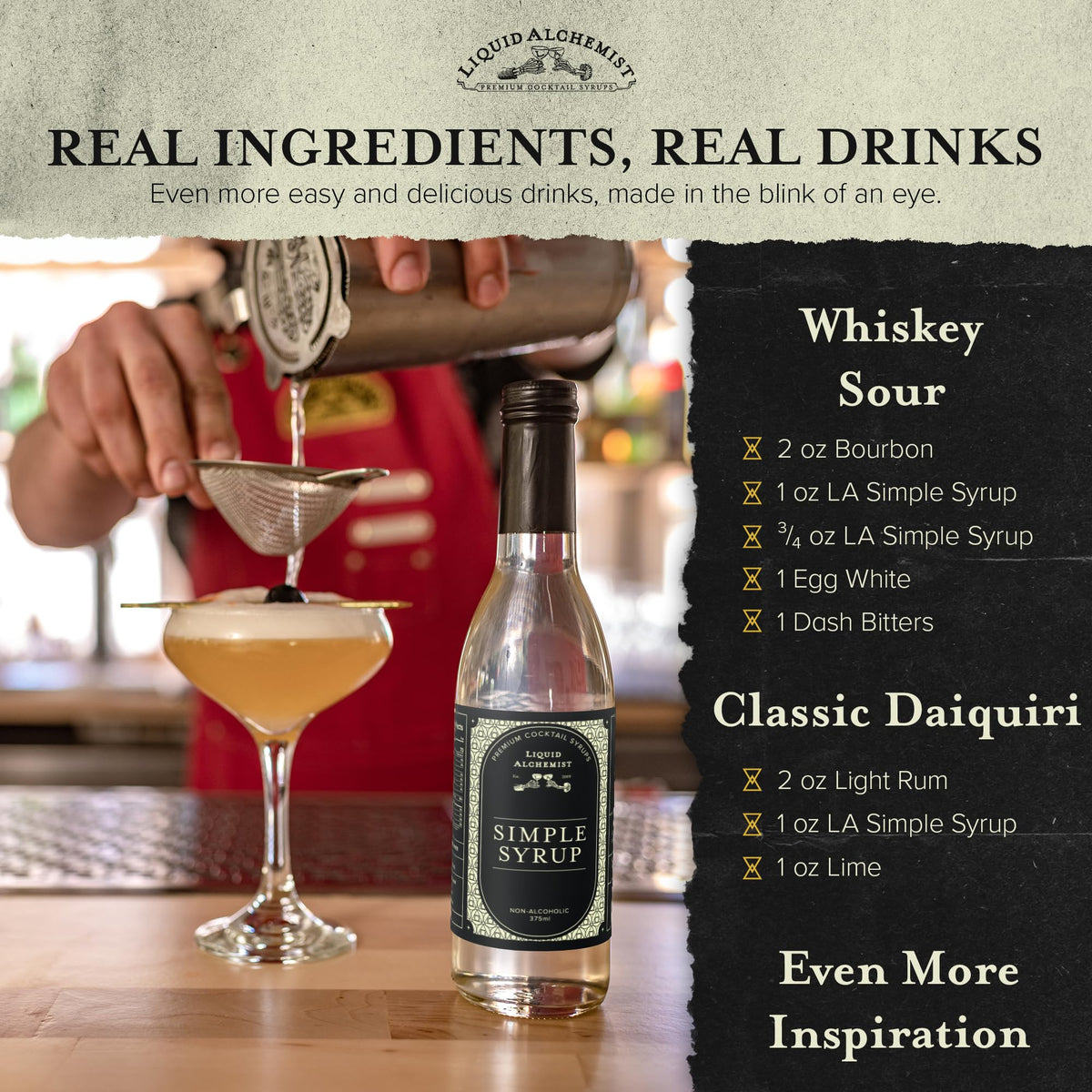 Liquid Alchemist Simple Syrup for Cocktails - Real Ingredients, Non-GMO, Gluten Free & Vegan (25.4 oz)