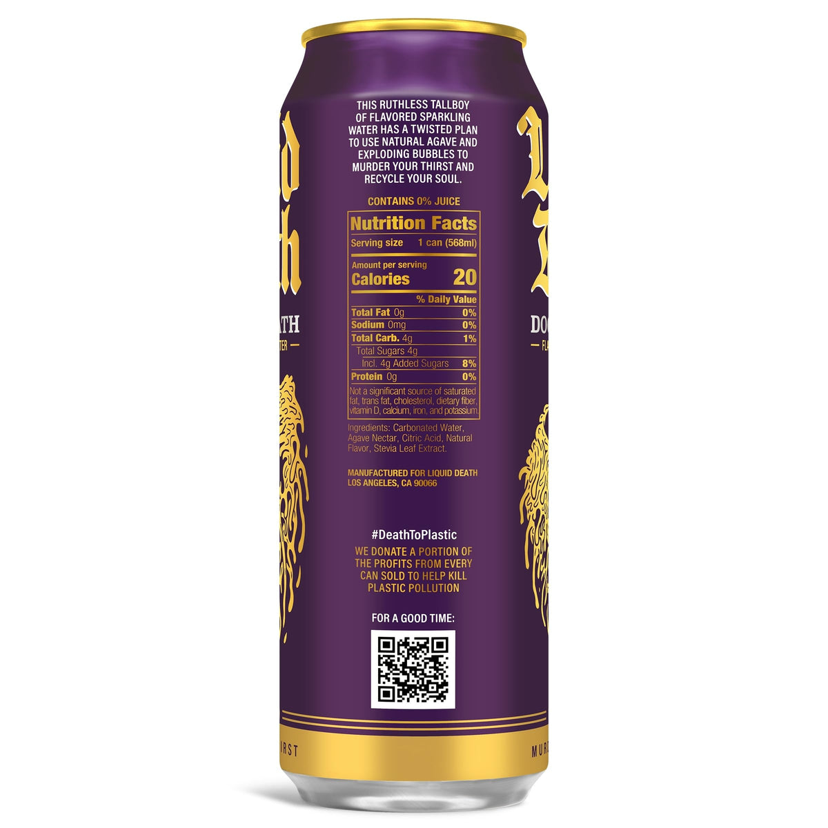 Liquid Death Doctor Death Sparkling Water – Cherry-Cream-Spice, No Caffeine, King-Size 19.2 fl oz Pack of 12