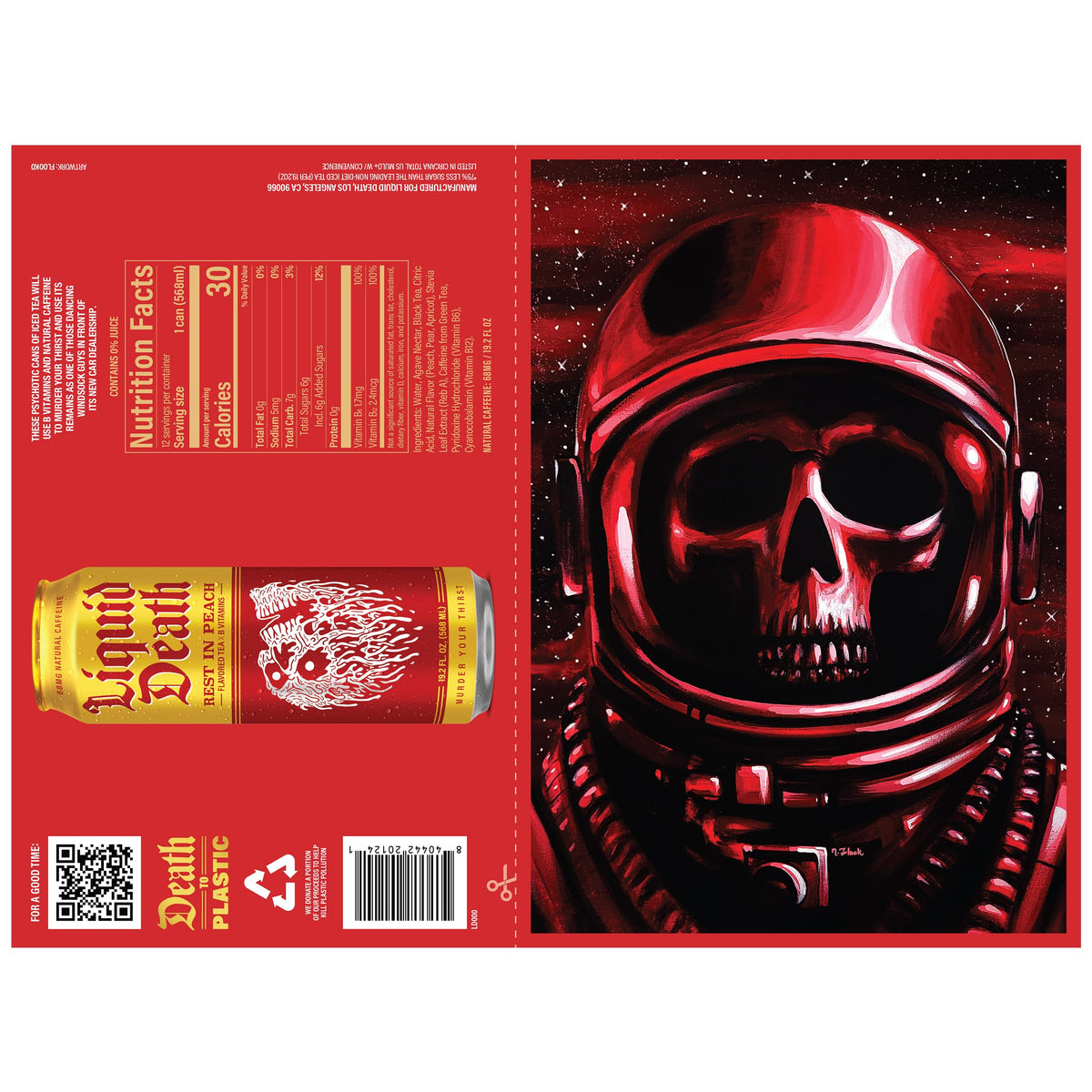 Liquid Death Rest In Peach Iced Tea – Low Sugar, Caffeine Boost, 19.2 oz King Size 12-Pack