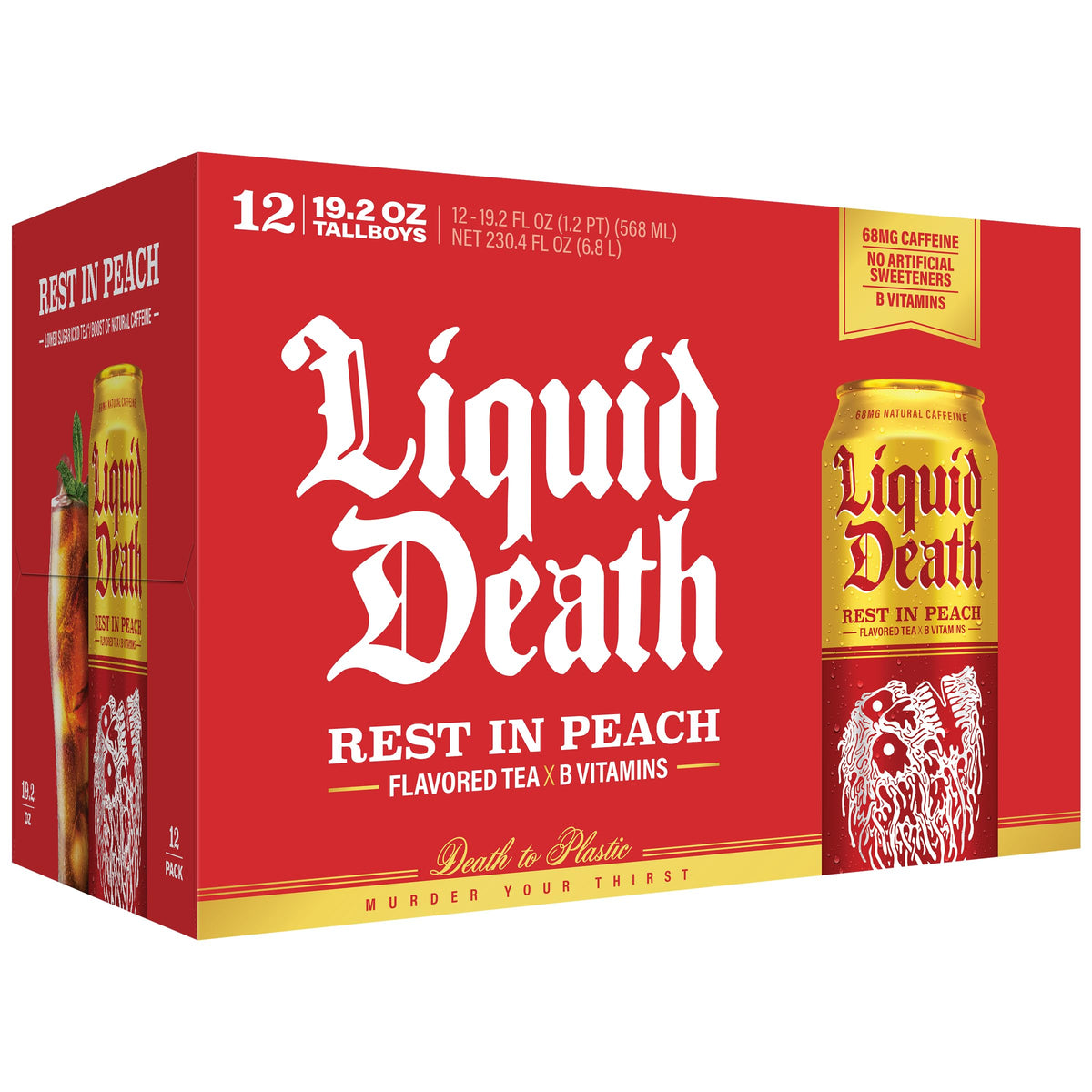 Liquid Death Rest In Peach Iced Tea – Low Sugar, Caffeine Boost, 19.2 oz King Size 12-Pack