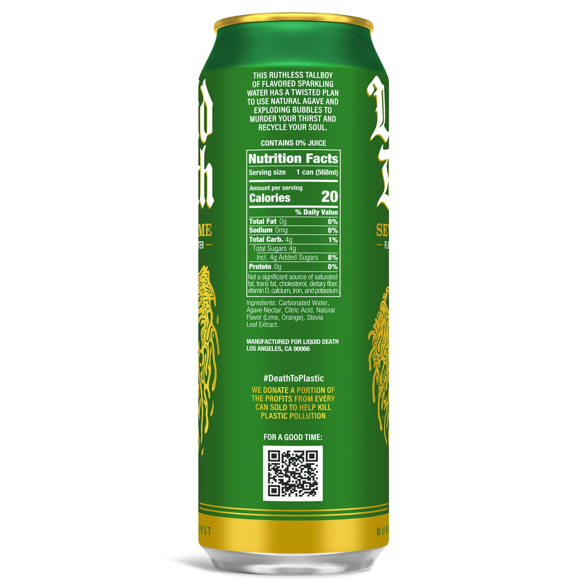 Liquid Death Soda-Flavored Sparkling Water - Severed Lime, Less Sugar, No Artificial Sweeteners, King Size 19.2 fl oz Pack of 12