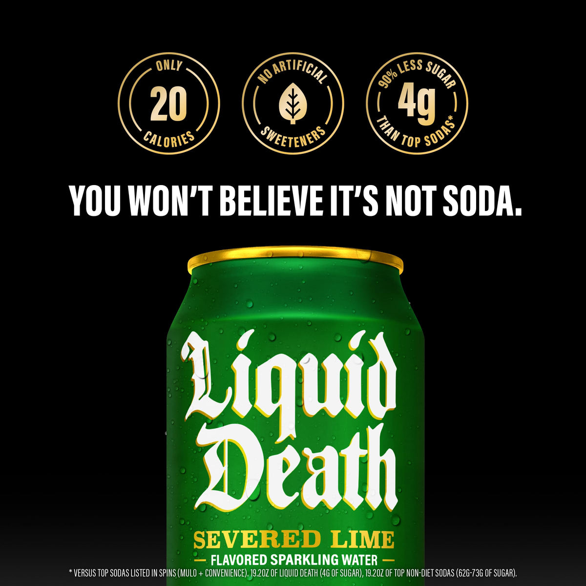 Liquid Death Soda-Flavored Sparkling Water - Severed Lime, Less Sugar, No Artificial Sweeteners, King Size 19.2 fl oz Pack of 12