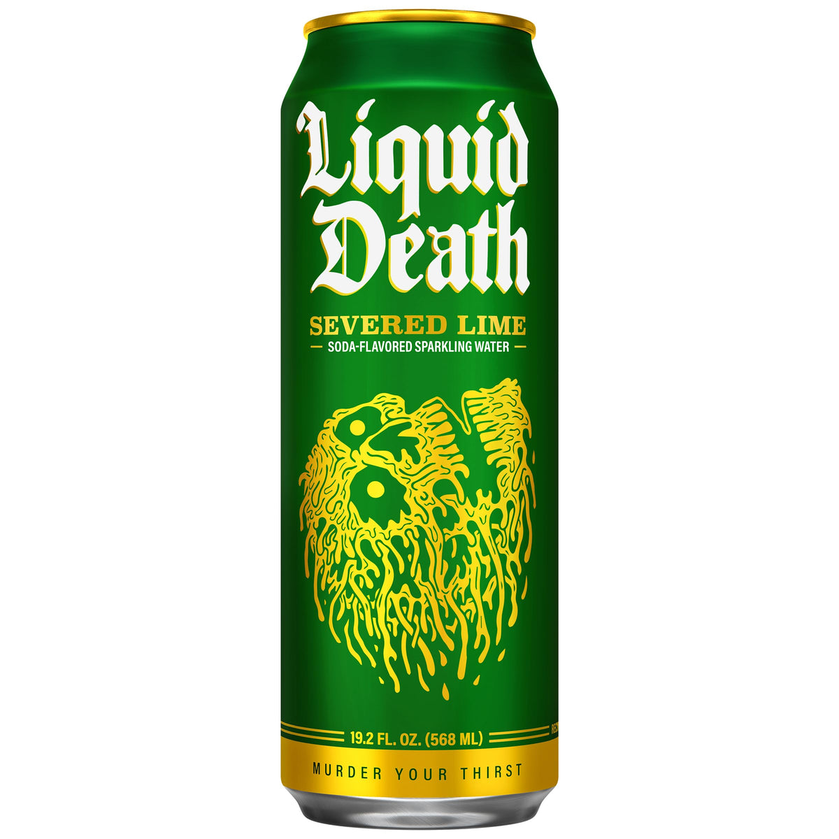 Liquid Death Soda-Flavored Sparkling Water - Severed Lime, Less Sugar, No Artificial Sweeteners, King Size 19.2 fl oz Pack of 12