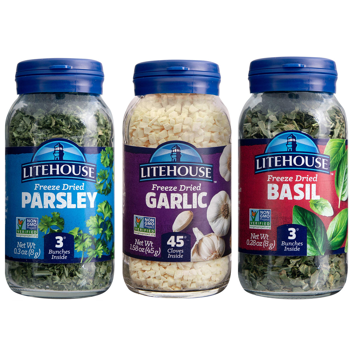 Litehouse Freeze-Dried Herbs Flavors of Italy – Garlic, Basil & Parsley (3-Pack) – Non-GMO, Gluten-Free