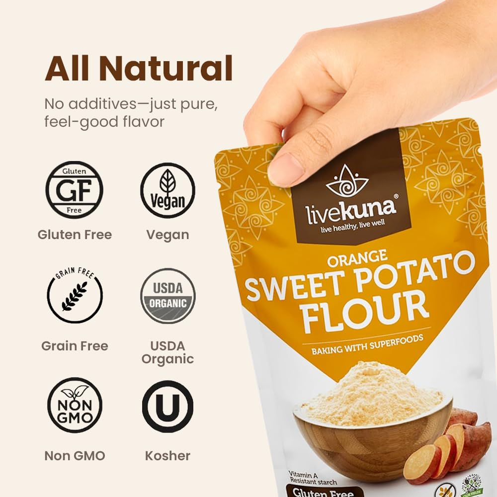 LiveKuna Orange Sweet Potato Flour – Gluten-Free Baking Flour for Cakes, Pancakes, Soups & Sauces