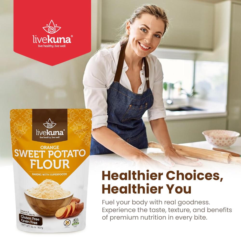 LiveKuna Orange Sweet Potato Flour – Gluten-Free Baking Flour for Cakes, Pancakes, Soups & Sauces