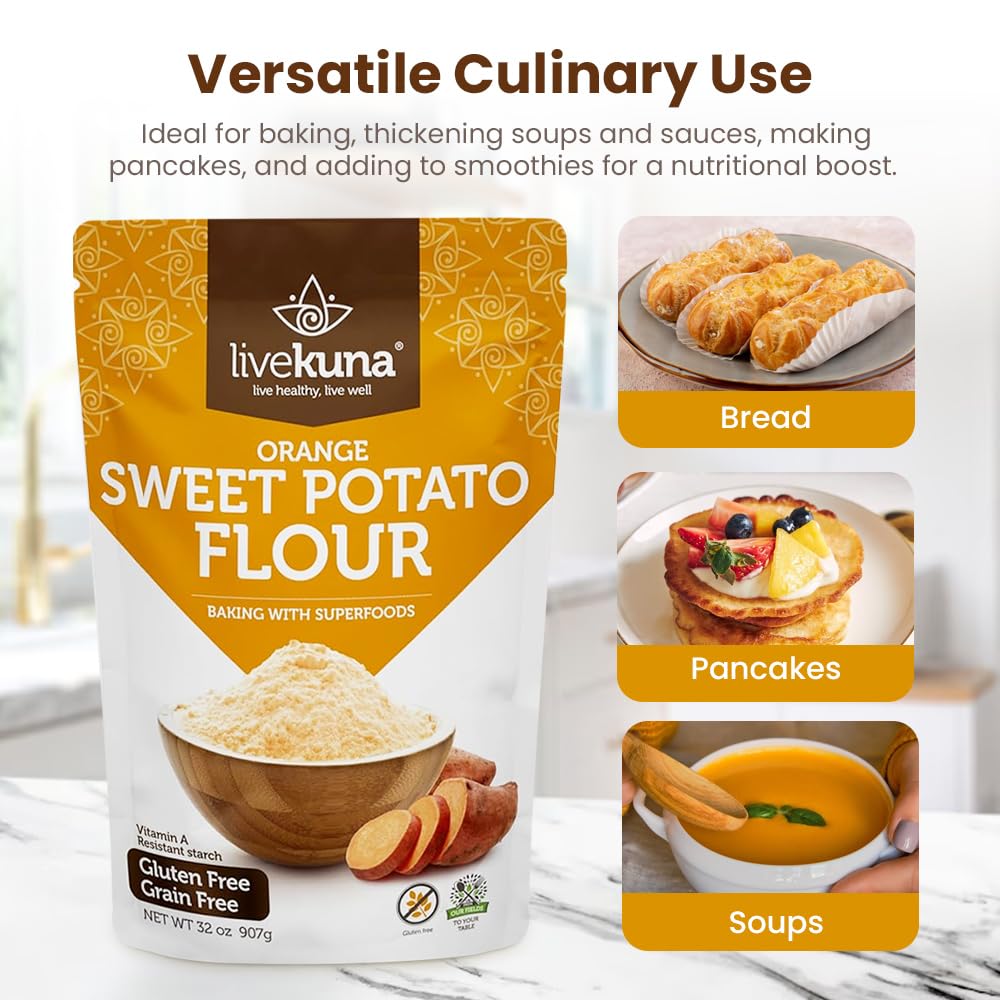 LiveKuna Orange Sweet Potato Flour – Gluten-Free Baking Flour for Cakes, Pancakes, Soups & Sauces
