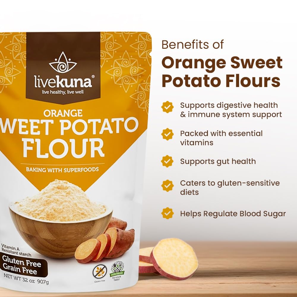 LiveKuna Orange Sweet Potato Flour – Gluten-Free Baking Flour for Cakes, Pancakes, Soups & Sauces