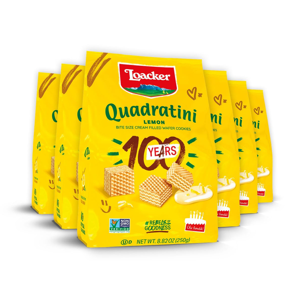 Loacker Quadratini Lemon Wafers - Large 6-Pack | 30% Less Sugar, NON-GMO