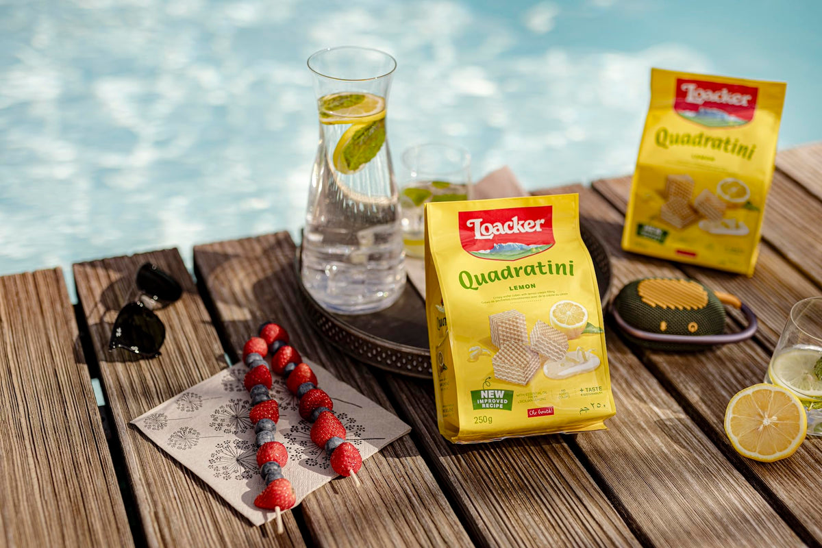 Loacker Quadratini Lemon Wafers - Large 6-Pack | 30% Less Sugar, NON-GMO