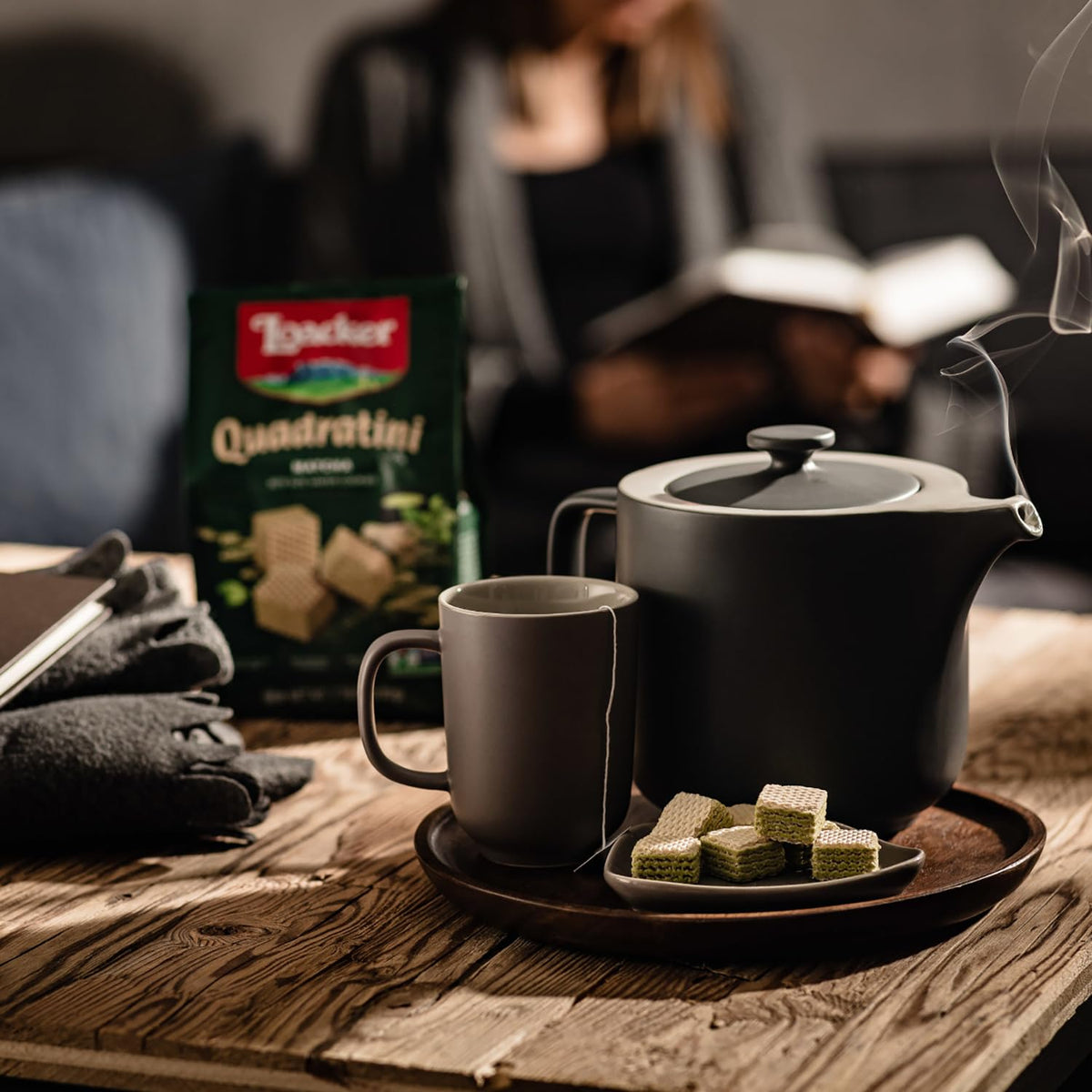 Loacker Quadratini Matcha – Large Pack of 6, 30% Less Sugar, NON-GMO, Crispy Bite-Size Wafers