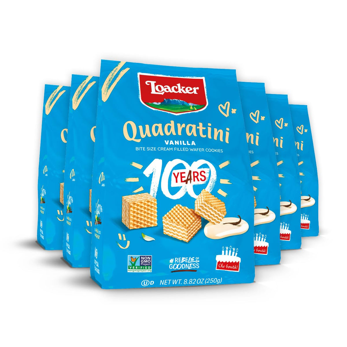 Loacker Quadratini Vanilla Wafer Cookies LARGE – 30% Less Sugar, Non-GMO, 6-Pack