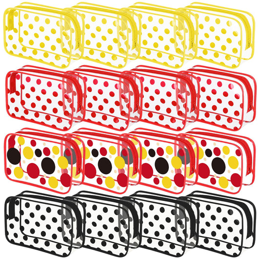 Locmeo 12 Pcs Cartoon Mouse Makeup Bag Bulk Red Yellow White Black Polka Dots Cosmetic Bag PVC Clear Toiletry Zipper Pouch for Women Female Graduation Birthday Party Gifts Decorations Supplies