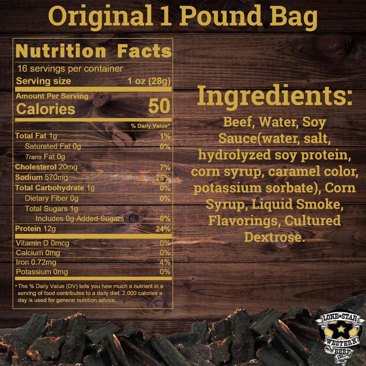 Lone Star Original Hickory Smoked Beef Jerky — 1 lb Resealable Bag | High Protein Snack