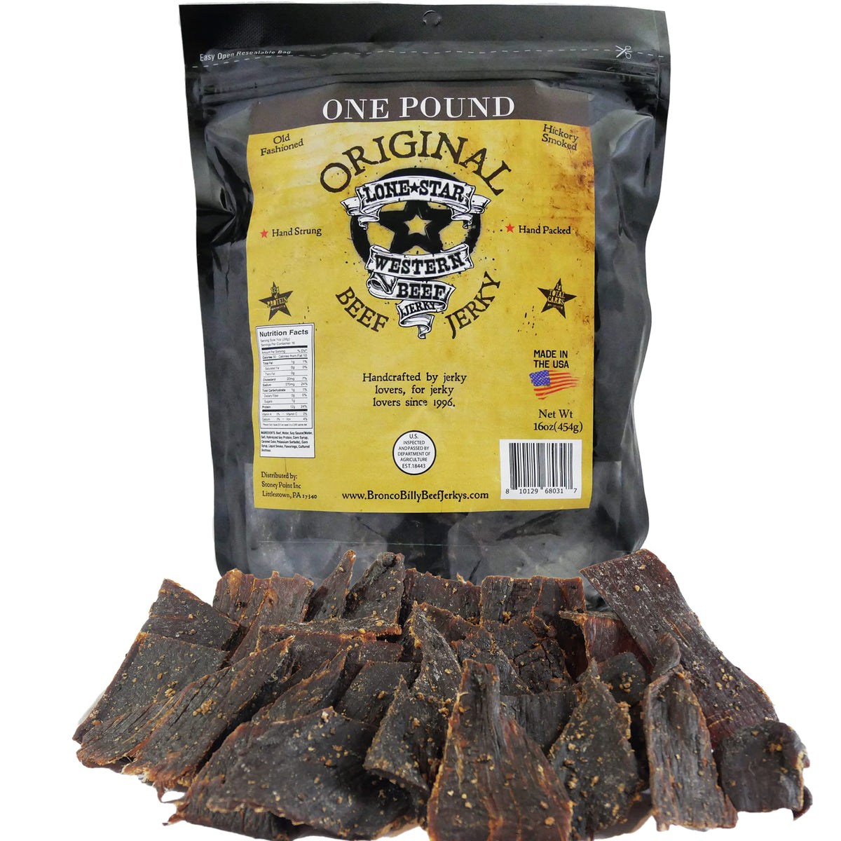 Lone Star Original Hickory Smoked Beef Jerky — 1 lb Resealable Bag | High Protein Snack