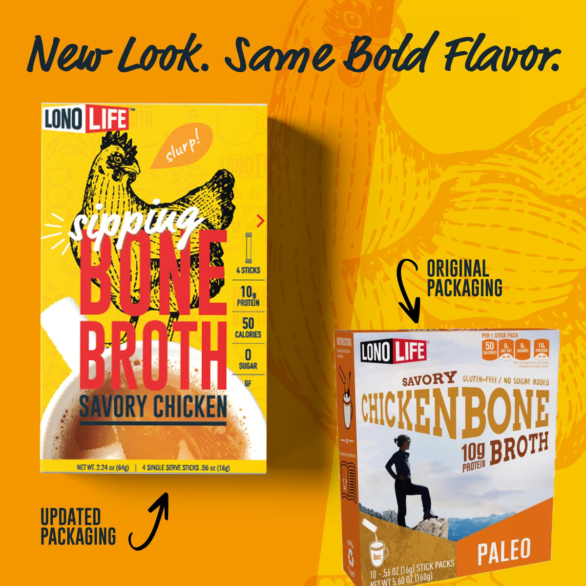 LonoLife Chicken Bone Broth Powder Mix — 10g Protein, Keto & Paleo | 8oz Bulk (15 Servings)