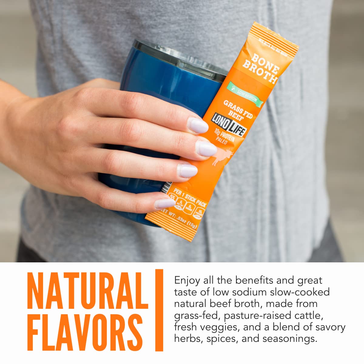 LonoLife Low Sodium Beef Bone Broth Powder Mix — 10g Protein, Grass-Fed, Keto & Paleo