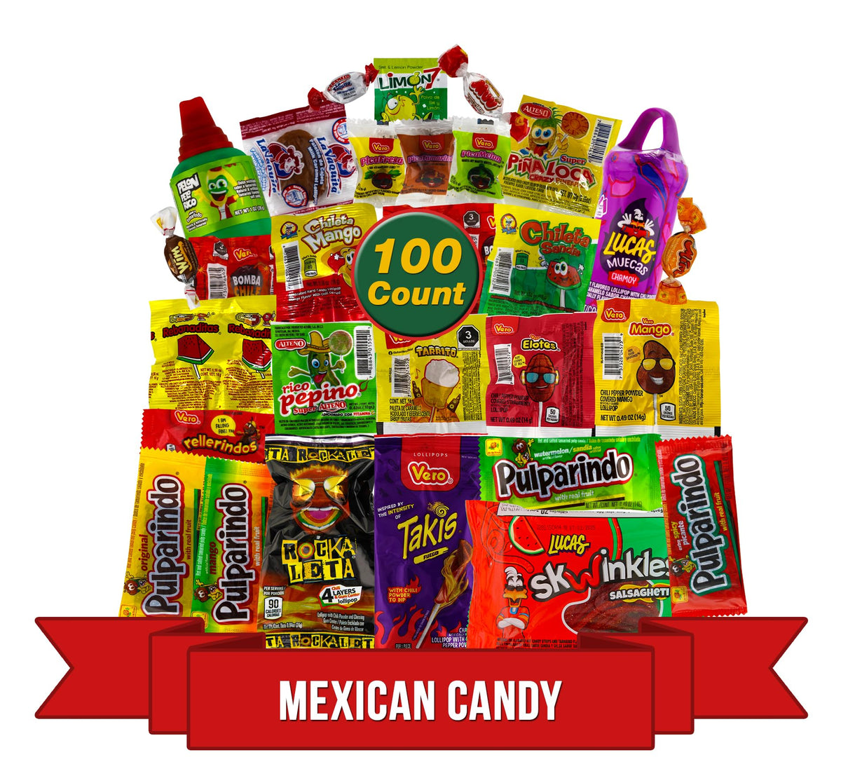 LookOn Mexican Candy Mix Bag Family Pack (100 Count) – Sweet, Sour & Spicy