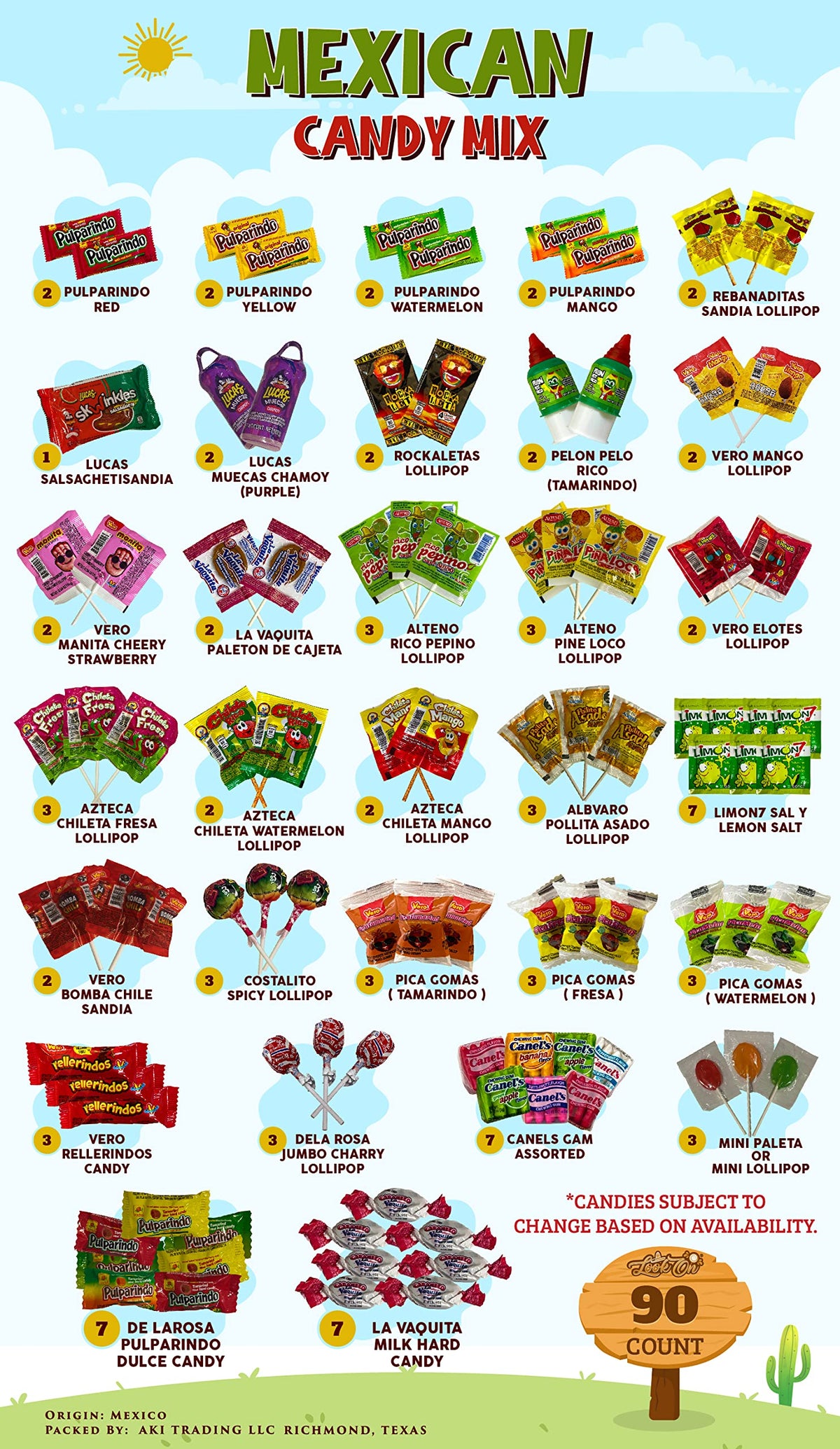 LookOn Mexican Candy Assortment Pack – 90 Count Spicy, Sweet & Sour Candies