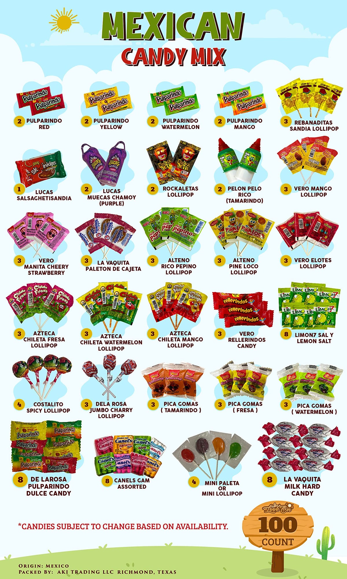 LookOn Mexican Candy Mix Bag Family Pack (100 Count) – Sweet, Sour & Spicy