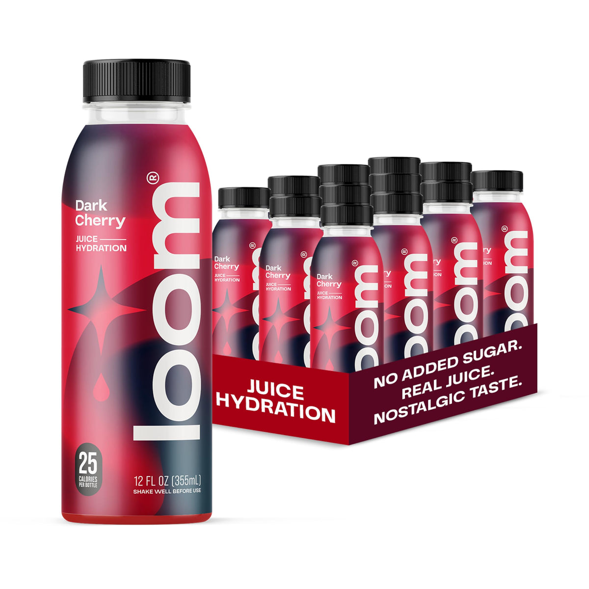 Loom Dark Cherry Juice Drinks – Low Sugar Real Fruit, No Added Sugar, 30 Calories, 12 oz, 12-Pack