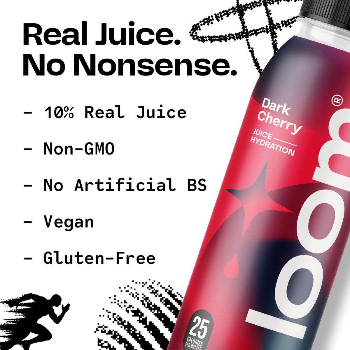 Loom Dark Cherry Juice Drinks – Low Sugar Real Fruit, No Added Sugar, 30 Calories, 12 oz, 12-Pack