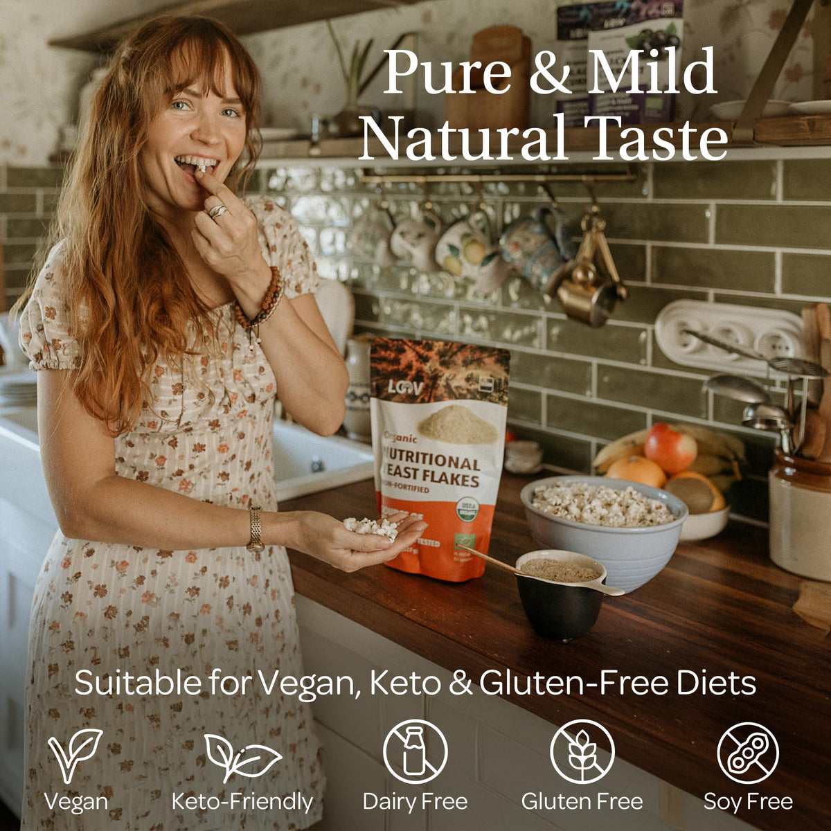 LOOV Organic Non-Fortified Nutritional Yeast Flakes - Vegan, Gluten Free, Non-GMO, No Added Salt or Sugar - 8 oz