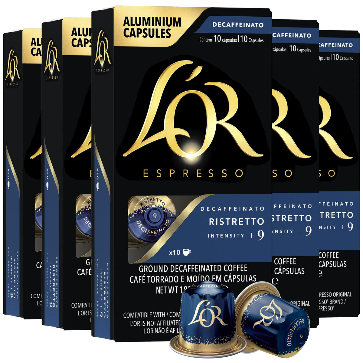 L'OR DECAF Espresso Capsules 50 Count – Ristretto Decaf, Aluminum, Compatible with L'OR BARISTA & Nespresso Original