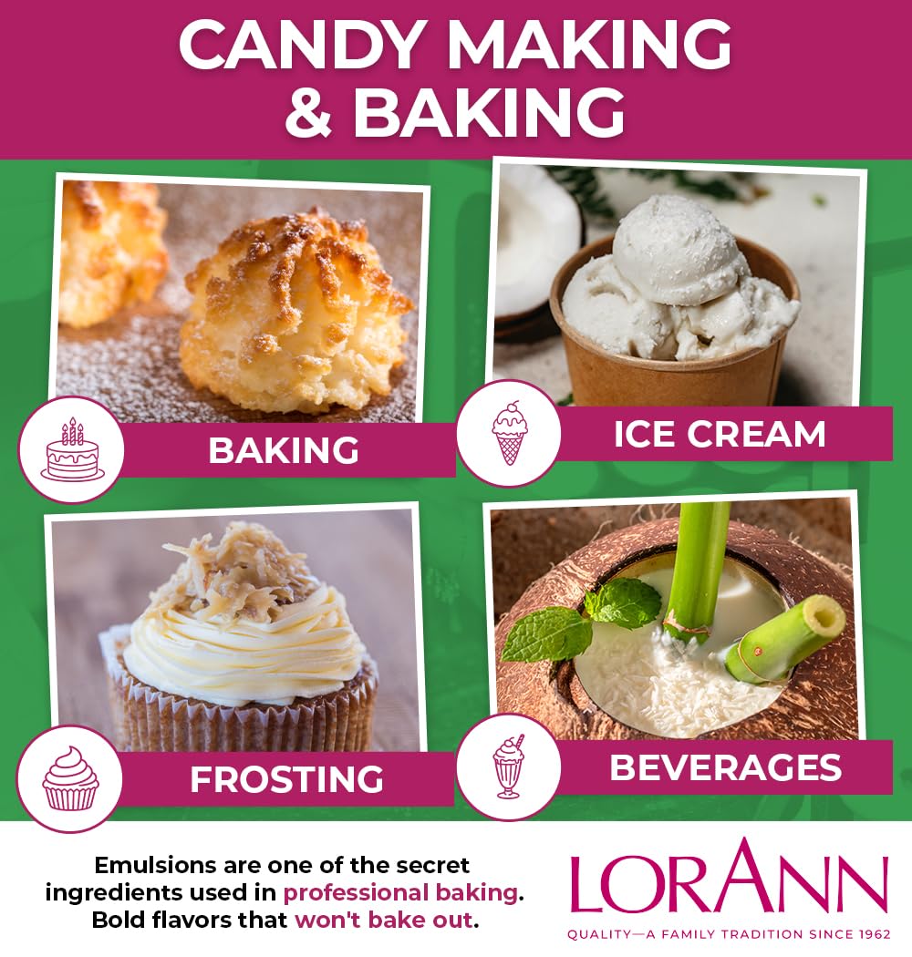LorAnn Oils Coconut Bakery Emulsion – True Coconut Flavor for Cakes, Cookies & Desserts (16 oz)