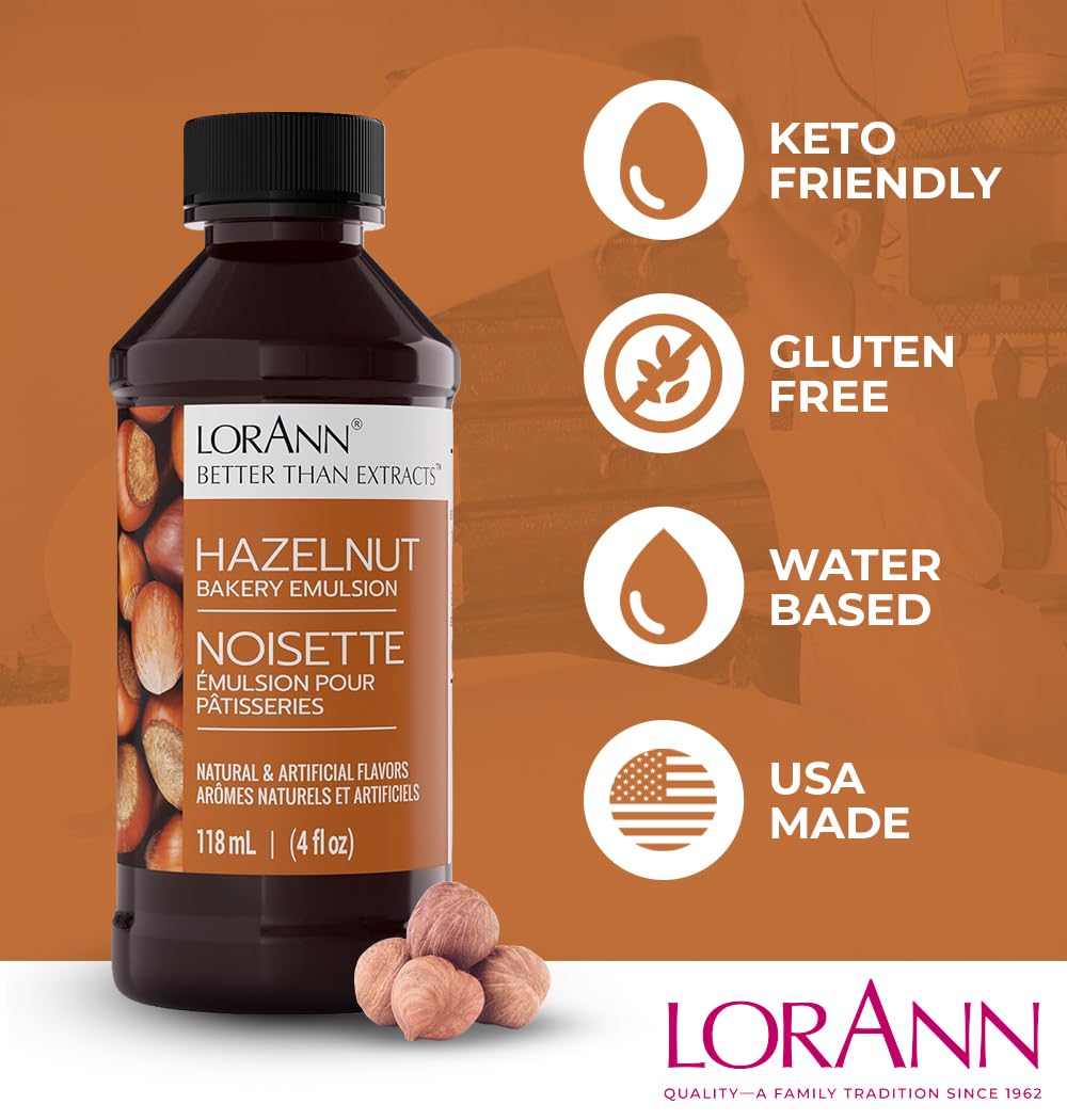 LorAnn Oils Hazelnut Bakery Emulsion – Gluten-Free, Keto-Friendly Flavor Booster (16 oz)