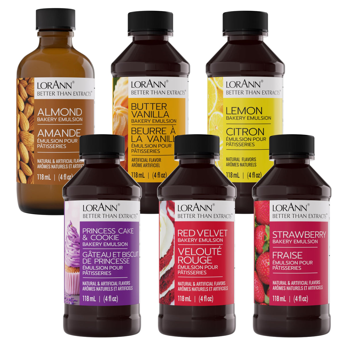 LorAnn Oils Variety Bakery Emulsion – 6 Flavors, 4 oz Bottles for Baking