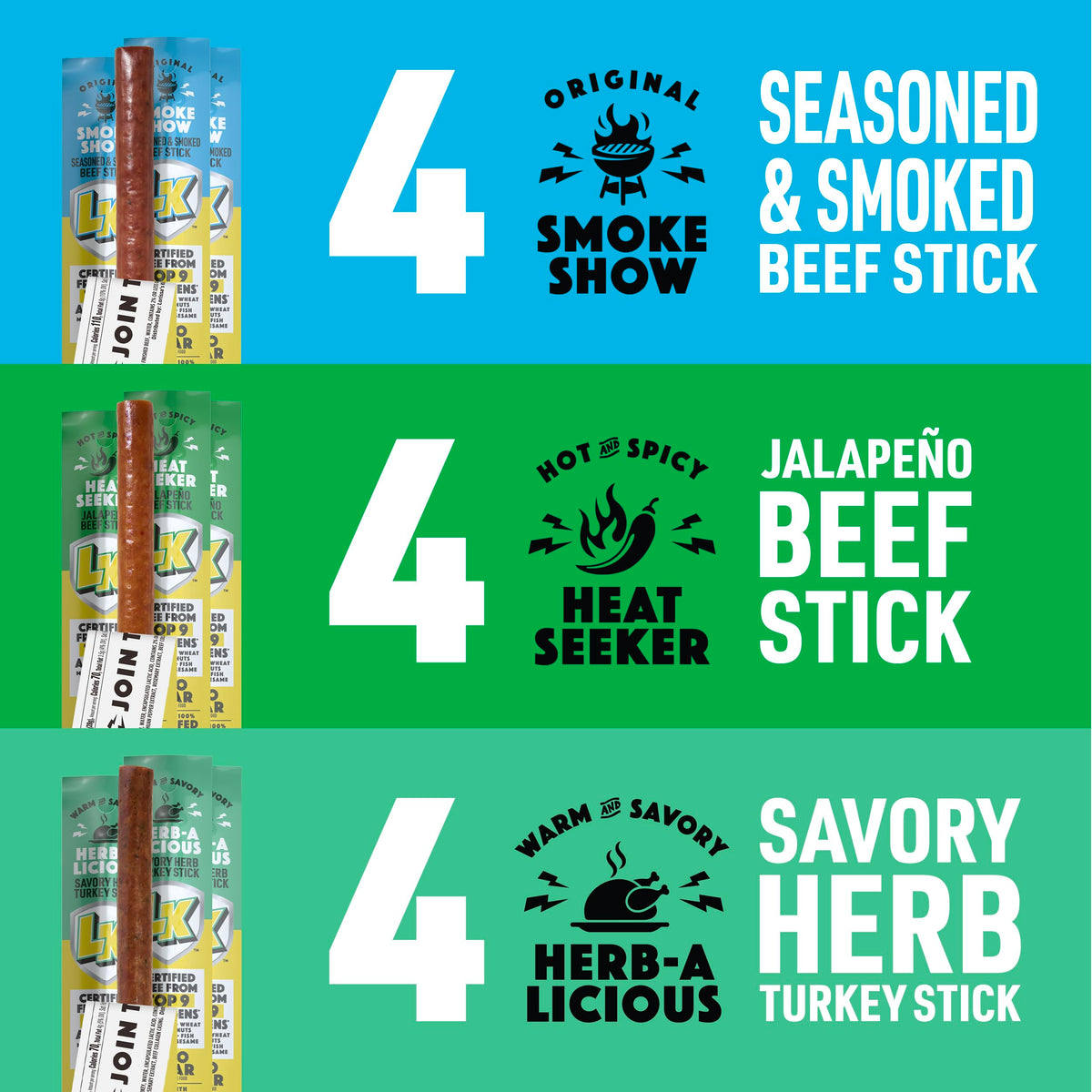 Lorissa's Kitchen Beef & Turkey Sticks Variety Pack – Pack of 12, 1 oz Each, 8g Protein, Allergen-Free