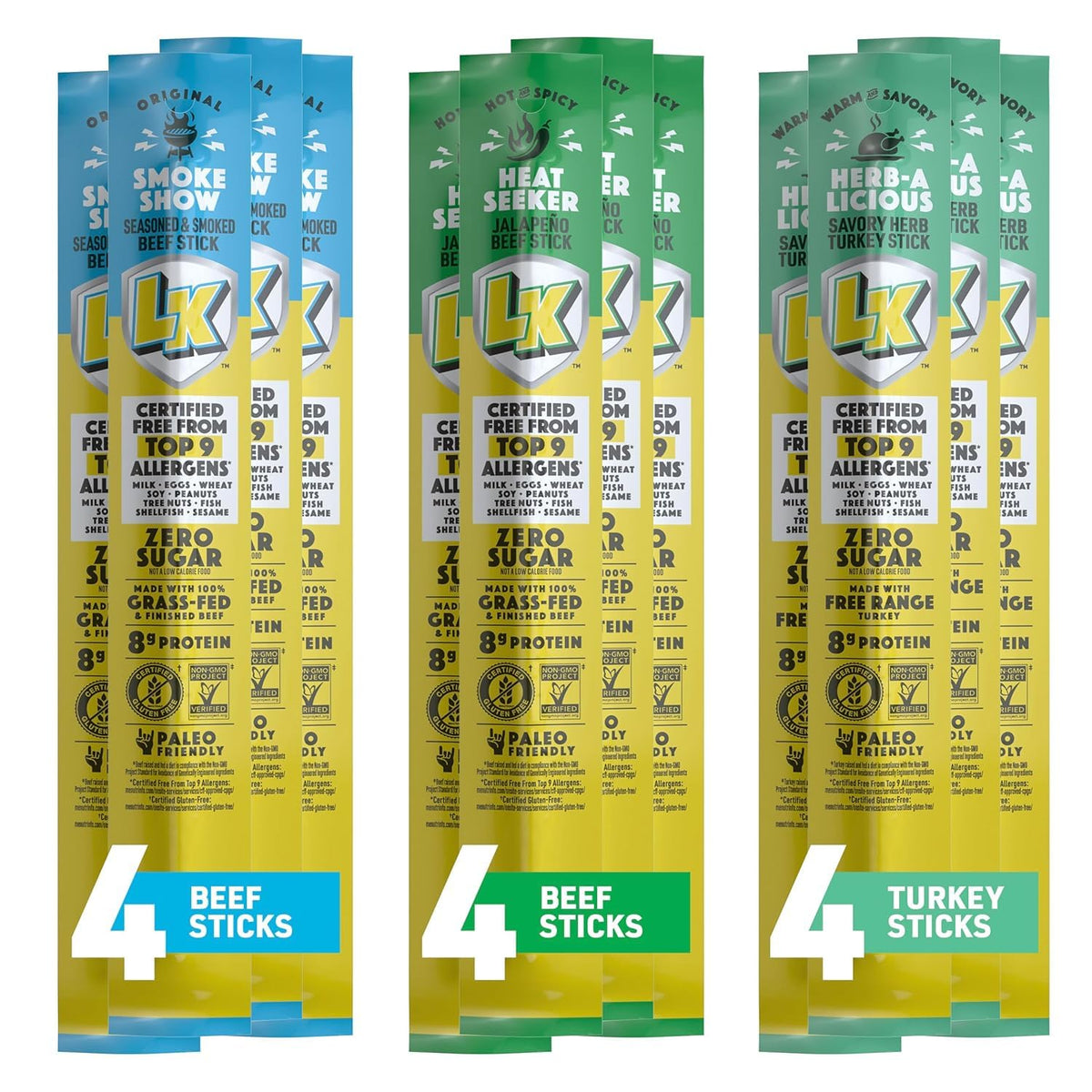 Lorissa's Kitchen Beef & Turkey Sticks Variety Pack – Pack of 12, 1 oz Each, 8g Protein, Allergen-Free