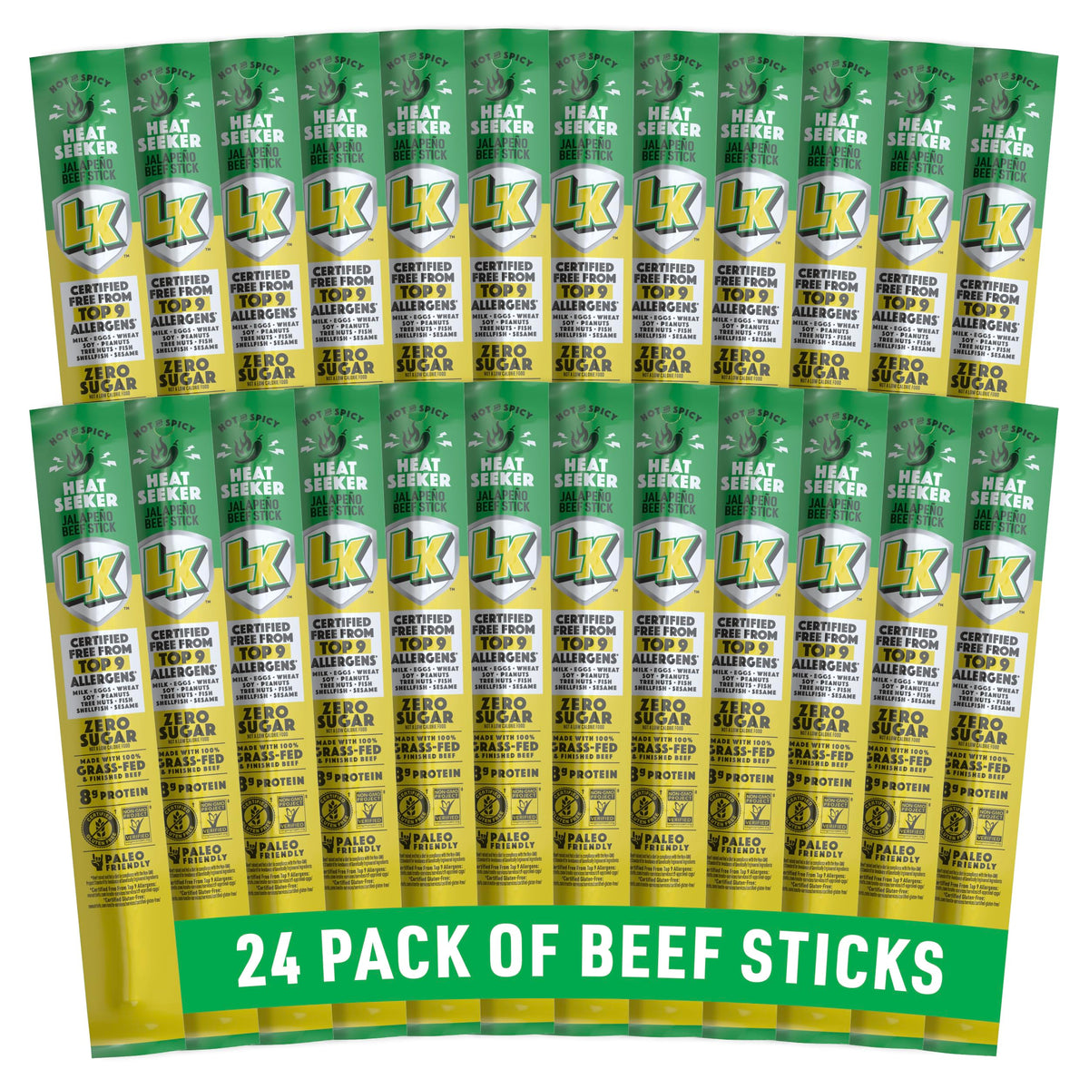 Lorissa's Kitchen Heat Seeker Jalapeño Beef Sticks - 24 Pack, 1 oz Each – Allergen Free, Grass-Fed, Zero Sugar