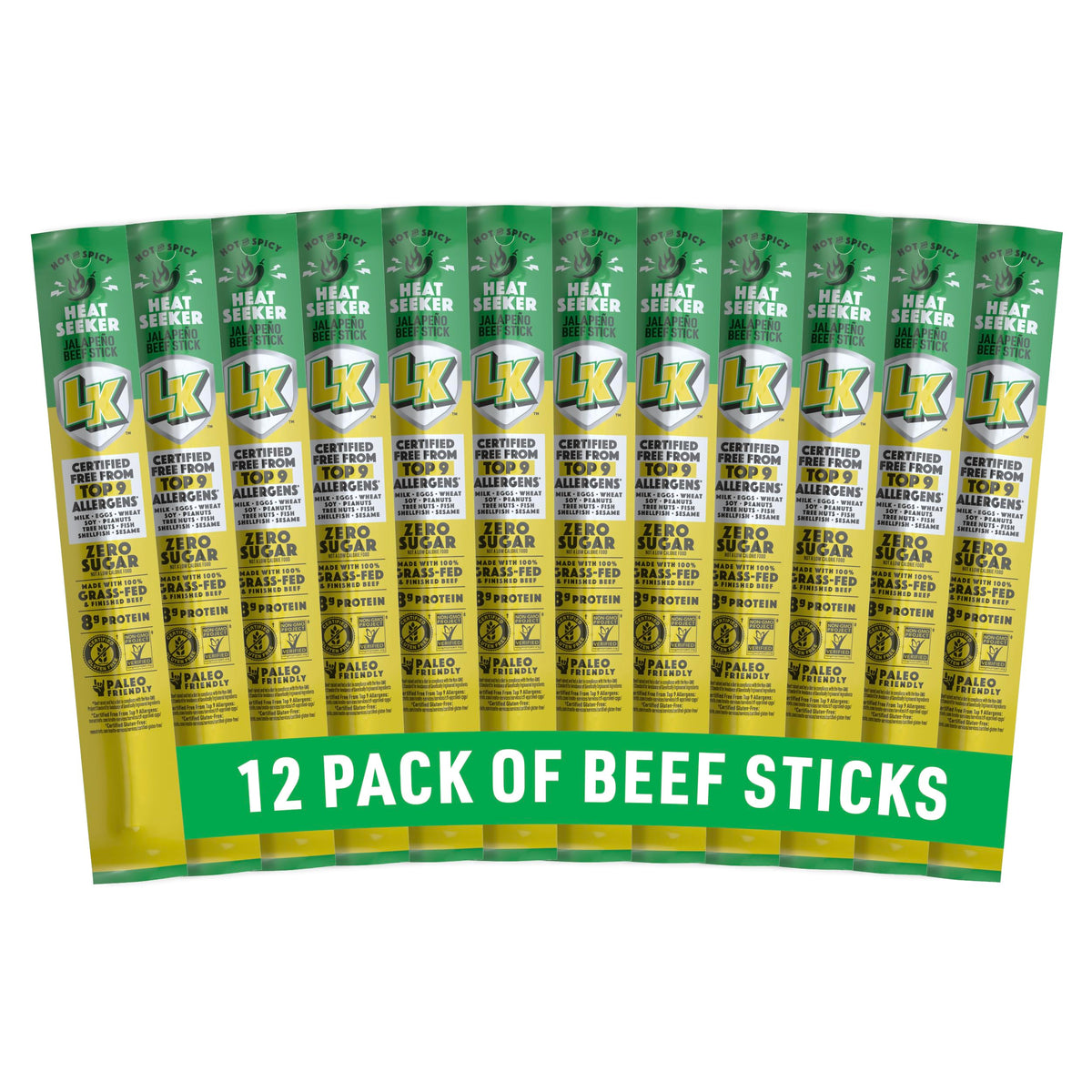 Lorissa's Kitchen Heat Seeker Jalapeño Beef Sticks – 12 Pack, 1 oz Each | Zero Sugar, Allergen Free, Gluten Free