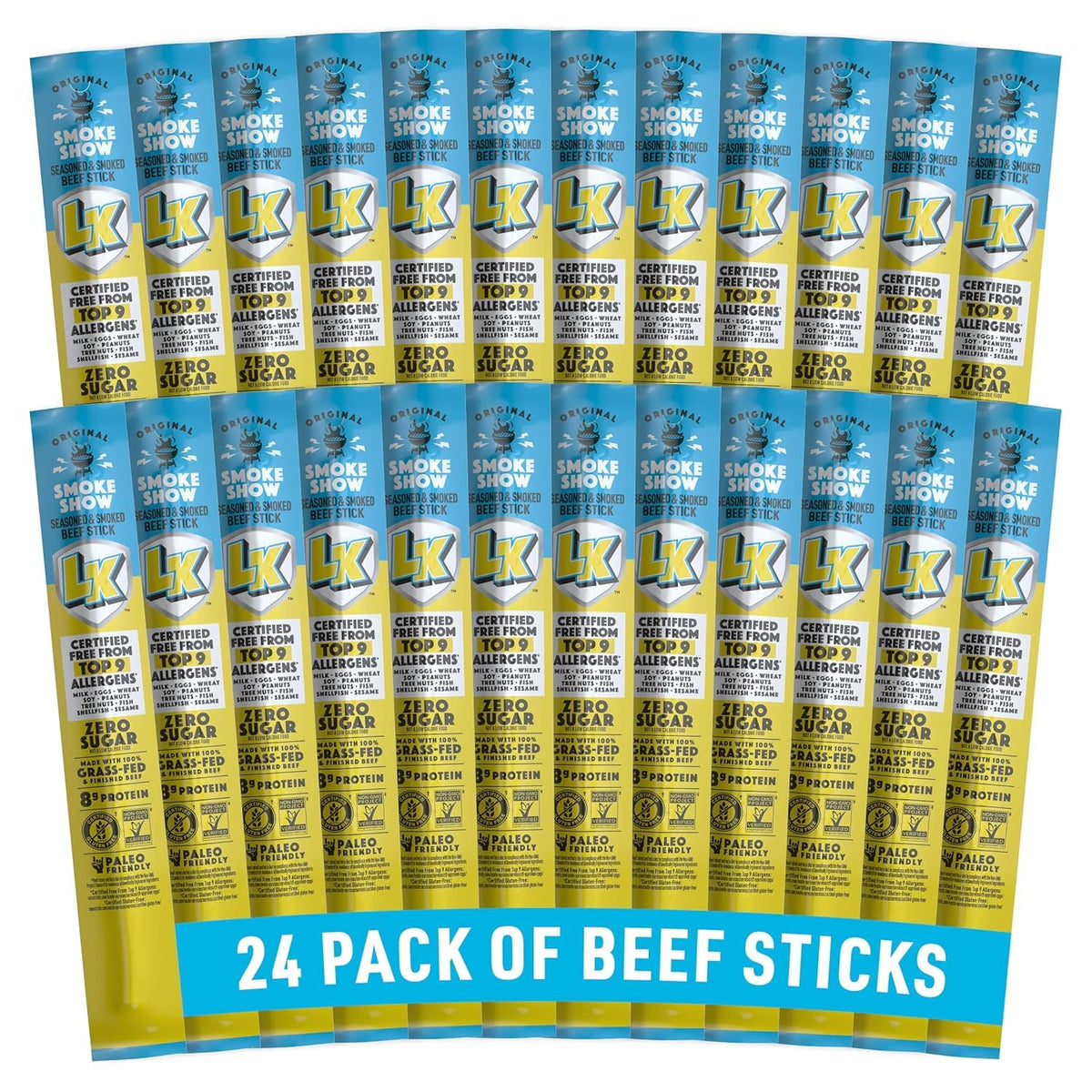 Lorissa's Kitchen Smoke Show Beef Sticks – 24 Pack, 1 oz, Allergen-Free, Grass-Fed, Zero Sugar