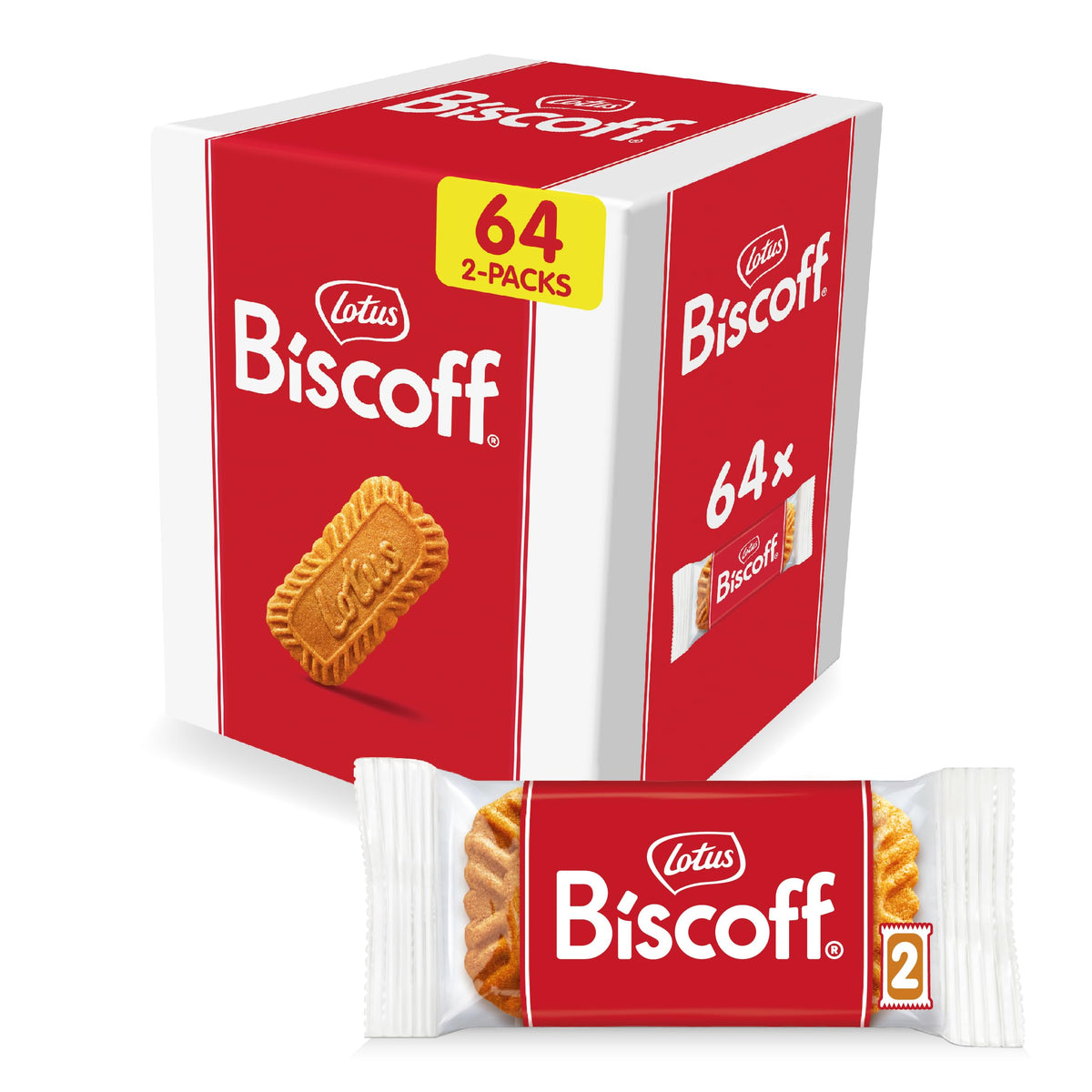 Lotus Biscoff Cookies – Caramelized Vegan Biscuit Snack (128 Cookies, 64 Two-Packs)