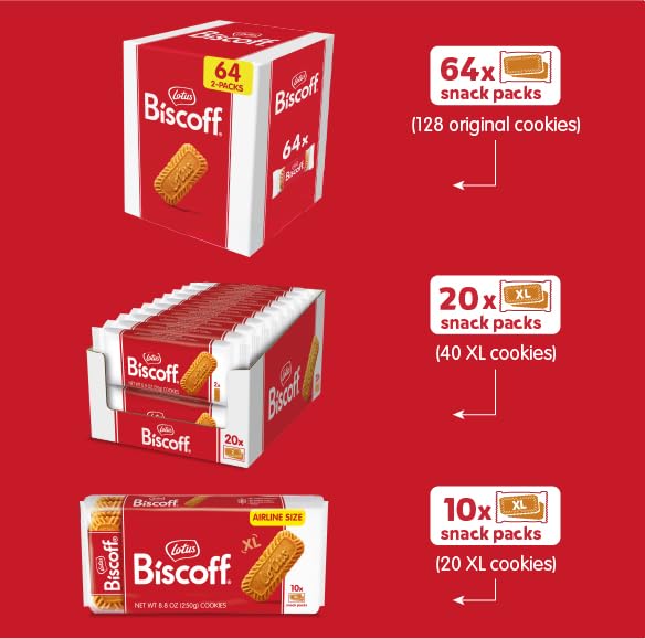 Lotus Biscoff Cookies – Caramelized Vegan Biscuit Snack (128 Cookies, 64 Two-Packs)