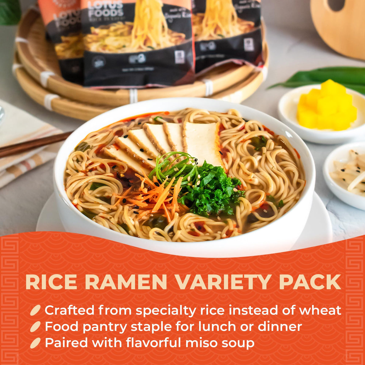 Lotus Foods Bulk Organic Rice Ramen Variety Bundle – Jade Pearl, Millet & Brown Rice (Gluten Free) 2.8 oz Bags x10
