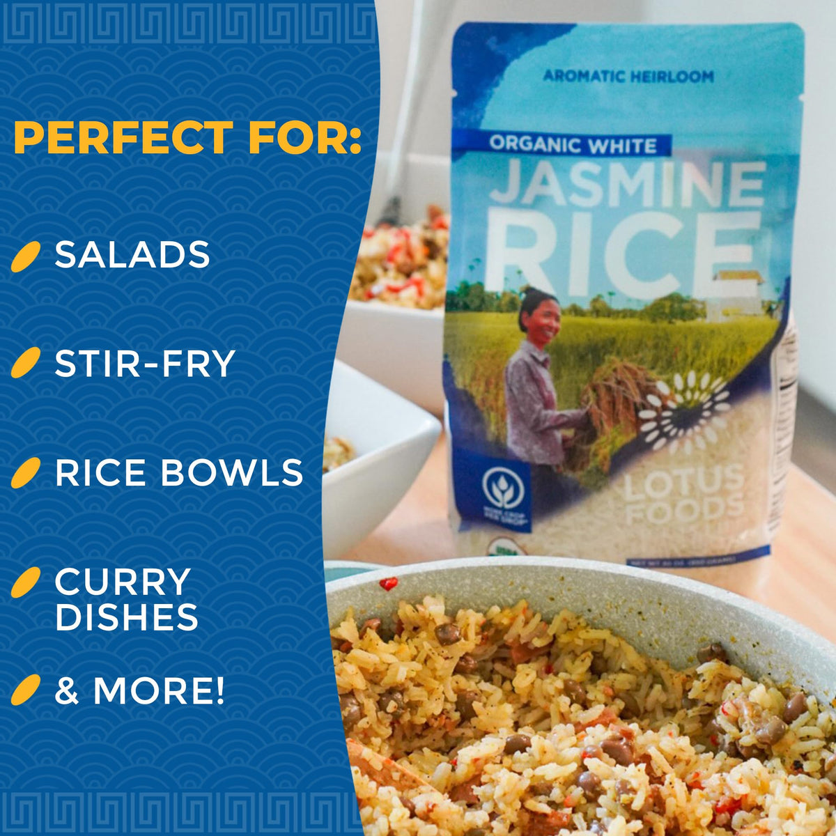 Lotus Foods Organic White Jasmine Rice – Gluten Free, USDA Organic, Vegan, 30 oz (Pack of 6)