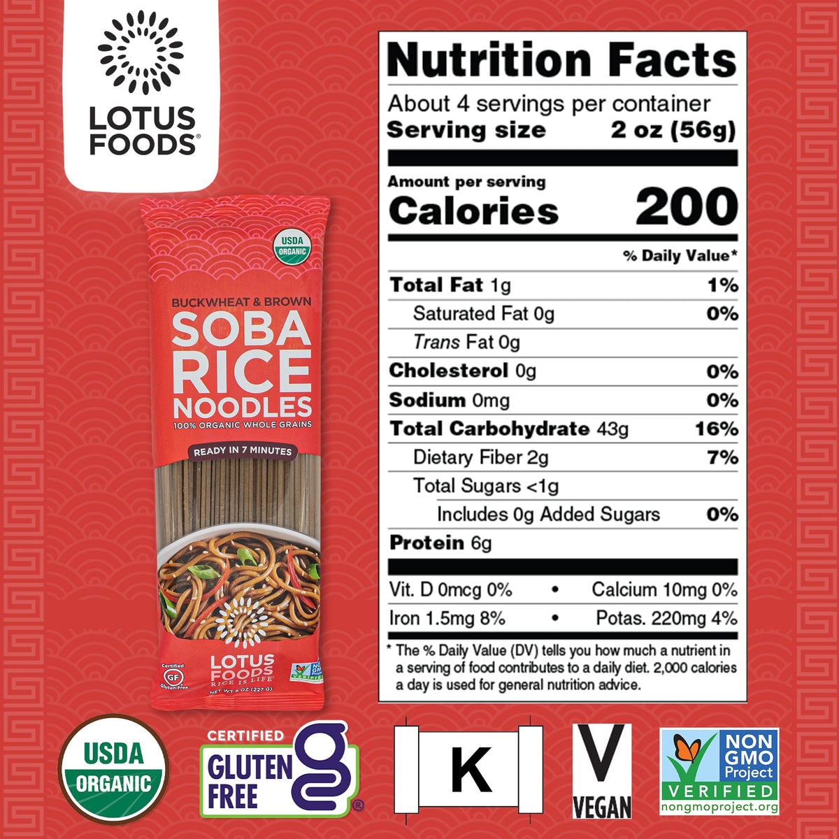 Lotus Foods Organic Soba Rice Noodles – Gluten Free, Vegan, Non-GMO (Pack of 8)