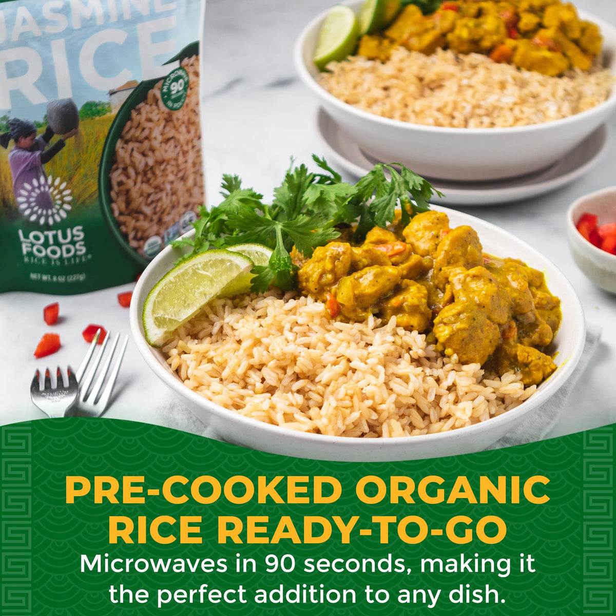 Lotus Foods Organic Brown Jasmine Rice Heat & Eat Pouches – Gluten Free, USDA Organic (Pack of 6)