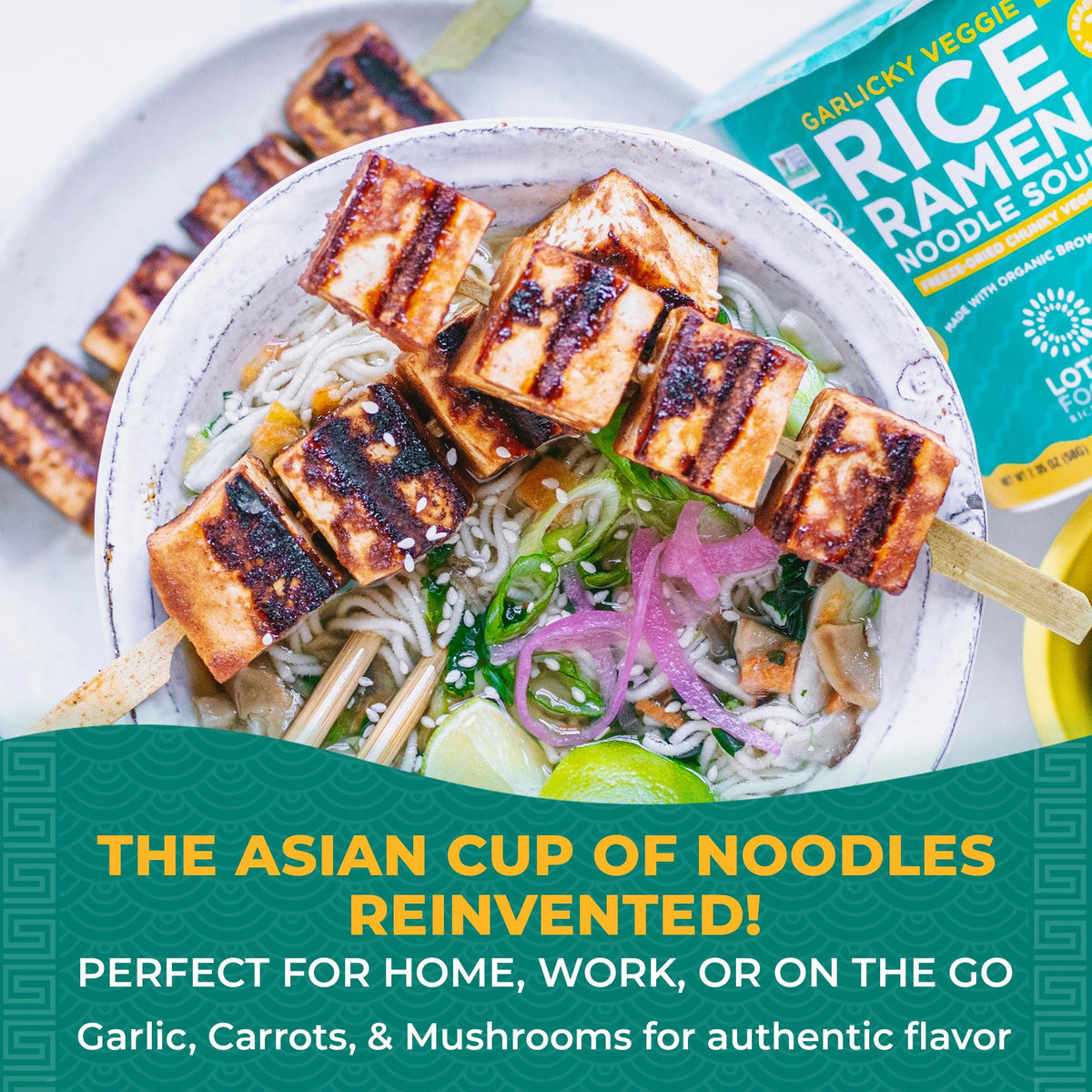 Lotus Foods Garlicky Veggie Rice Ramen Cups – Gluten Free, Organic Brown Rice (Pack of 6, 1.94 oz each)